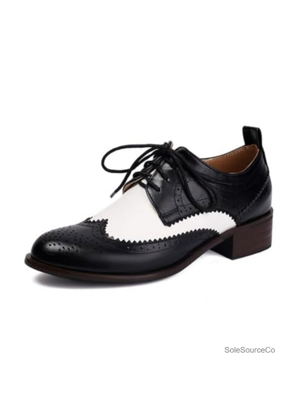 Women's Wingtip Oxford Shoes Lace Up Chunky Low Heel Vintage Brogues Faux